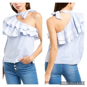 NWT Veronica Beard Isla One Shoulder Ruffle Trim Blouse